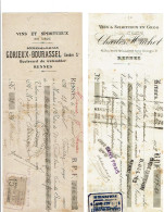 35 RENNES  Vins & Liqueurs 2 Traites Ets HUCHET & GORIEUX De 1913 Avec Timbre Fiscal Thème Vin  (1121) - Wissels