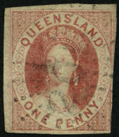 QUEENSLAND 1 O, 1860, 1 P. Braunkarmin, Rechts Unten Leicht Berührt Sonst Voll-breitrandig Pracht, Mi. 1300.- - Gebruikt