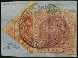 VENEZUELA 20,21H BrfStk, 1873, 1 R. Rot, Diagonal Halbiert Und 1/2 R. Lilarosa, üblich Gerandet Auf Briefstück, K2 PUERT - Venezuela
