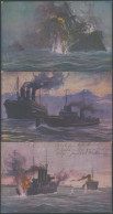 ALTE POSTKARTEN - SCHIFFE KAISERL. MARINE Für Den Marinefonds Der Nationalstiftung, 3 Verschiedene Farbige Ansichtskarte - Warships