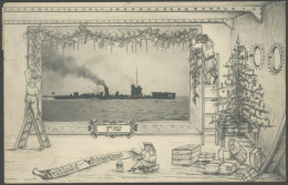 ALTE POSTKARTEN - SCHIFFE KAISERL. MARINE Torpedoboot T152 Auf Einer Weihnachtskarte - Warships