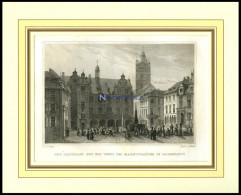 DARMSTADT: Das Rathaus Und Ein Teil Des Marktplatzes, Stahlstich Von Lange/Abresch, 1840 - Estampes & Gravures