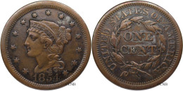 États-Unis - 1 Cent Braided Head 1854 - TTB+/AU50 ! - Mon3660 - 1840-1857: Braided Hair