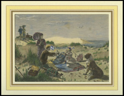 NORDERNEY: Badegäste Auf Der Weißen Düne, Kolorierter Holzstich Von G. Schönleber Von 1881 - Prints & Engravings