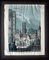 SCHWANECK: Der Schloßhof Der Burg, Kolorierter Holzstich Nach Ruhn Um 1880 - Estampes & Gravures