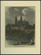 BASEL: Das Münster Und Die Pfalz, Kolorierter Holzstich Um 1880 - Lithografieën