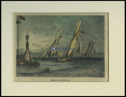 GENFER SEE: Boote Auf Dem See, Kolorierter Holzstich Um 1880 - Lithographien