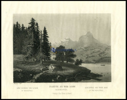 IM HASLITHAL: Partie An Der Aare, Teilansicht Mit Blick Auf Den See, Stahlstich Von Reiner Um 1840 - Lithografieën