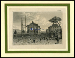 HOFWYL B. BERN: Teilansicht Mit Spielenden Kindern Im Vordergrund, Stahlstich Von B.I. Um 1840 - Lithografieën