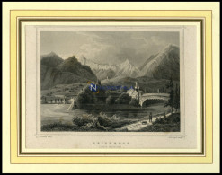 REICHENAU/GRAUBÜNDEN, Teilansicht, Stahlstich Von Rohbock/Poppel Um 1840 - Litografia
