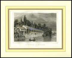 KARLSBAD: Die Colonnaden Des Neubrunnens, Stahlstich Von Poppel/Poppel, 1840 - Lithographies