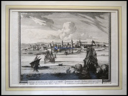 LIBYEN: Tripolis, Gesamtansicht Mit Schiffen Im Vordergrund, Kupferstich Von Schenk Um 1702 - Lithographien