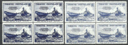 Turkey; 1946 U.S.S. Missouri Visit To Istanbul 10 K. Color Tone Variety (Block Of 4) - Ongebruikt