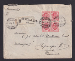 1928 - 75 C. 4er-Block Und 25 C. 4er-Block Auf Einschreibbrief Ab Verona Nach Dänemark - Entiers Postaux