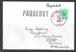 1982 Paquebot Cover, British Stamp Used In Baltimore Maryland (Oct 14) - Cartas & Documentos