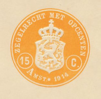 Gezegeld Papier 15 C. Amst. 1914 - Inschrijving Burger Wees Huis Amsterdam  - Fiscaux