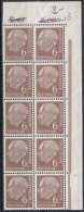 BRD  180 X W V/180 X W V, 10erEinheit Mit OR, Postfrisch **, Heuss, 1954 - Unused Stamps