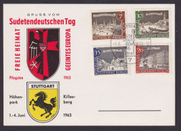 Stuttgart Bund Berlin Sudetendeutscher Tag 1963 Sonderstempel Wappen Pfingsten - Cartas & Documentos