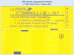 FRANCE - Carnet Conf. 9 - 2f20 Liberté Rouge - YT 2376 C4 / Maury 463 - Modern : 1959-…