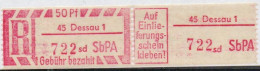 DDR Einschreibemarke Dessau SbPA Postfrisch, EM2B-45-1zII(1) Zh - R-Zettel