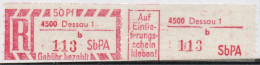 DDR Einschreibemarke Dessau SbPA Postfrisch, EM2F-4500-1b(4) RU (b) Zh - R-Zettel