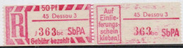 DDR Einschreibemarke Dessau SbPA Postfrisch, EM2B-45-3bcII(1) PU- RU (b) Zh - Labels For Registered Mail