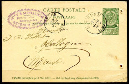 BE   CP 56  --  1899     ---   De Beernem Vers Marche (Hollogne)  --   Cachet Soc Van Hulle - Beernem - Briefkaarten 1871-1909