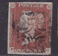 GB Line Engraved  Victoria Imperf Penny Red . Heavy Mounted Good Used - Oblitérés