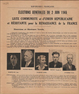 00608 / ⭐ ♥️ Election 02-06-1946 Var Liste COMMUNISTE REPUBLICAINE RESISTANTE-BARTOLINI Toulon ZUNINO La Garde THOMAZO - Manifesti