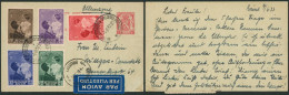 EP Au Type 1F Rouge + N°449/50, 452/54 Par Avion De Bruxelles (1937) > Allemagne / Texte - Lettres & Documents