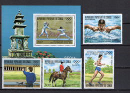 Congo 1988 Olympic Games Seoul, Fencing, Swimming, Equestrian Etc. Set Of 4 + S/s MNH - Verano 1988: Seúl