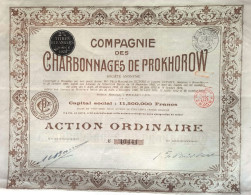 Compagnie Des Charbonnages De Prokhorow - Action Ordinaire (1919) - Miniere