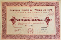 S.A. Cie Minière De L'Afrique Du Nord - Part De Fondateur  Au Porteur   1924 - Paris - Afrika