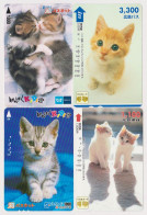 LOT De 4 Cartes JAPON - ANIMAL - CHAT - CAT JAPAN Prepaid Transport Ticket Cards Train Bus Metro - KATZE Karten - Gatti