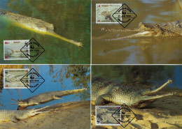 Bangladesh 1990 Y&T 300 à 303. Cartes Maxima WWF, Le Gavial, Gavialis Gangeticus, Crocodilien, Crocodile - Other & Unclassified