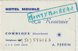 VP : Carte De  Visite : Hotel Meublé " La  Roseraie "  COMBLOUX  , Haute  Savoie  A. Perrin - Visitekaartjes