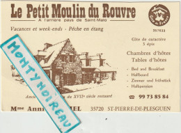 VP : Carte De Visite  Restaurant " Le Petit Moulin Du Rouvre " ST Pierre De Plesguen , Ille Et Vilaine  ,gite De France - Cartoncini Da Visita