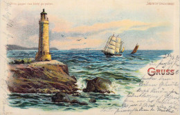 Greifswald - Segelschiff,Leuchtturm Gel.1899 AKS - Halt Gegen Das Licht/Durchscheink.