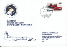 Denmark Cover First SAS Fokker 50 Flight Copenhagen - Newcastle 30-3-1996 - Brieven En Documenten