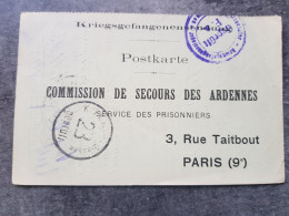 Postkarte Commission De Secours Des Ardennes - Service Des Prisonniers 1917 - - 1914-18