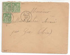 FRANCE LSC Type SAGE Type II N S U 1900 Janvier 12 Affranchissement 15c Par 3x5c Vert YT 106 GEX Ain Pour GEX Avoué - 1876-1898 Sage (Type II)