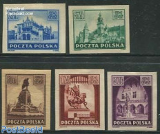 Poland 1945 Definitives 5v, Imperforated, Mint NH, Nature - Horses - Art - Sculpture - Unused Stamps