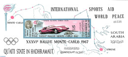 Aden 1967 Rallye Of Monte Carlo S/s Imperforated, Mint NH, Sport - Transport - Autosports - Sport (other And Mixed) - .. - Voitures