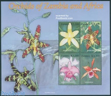 Zambia 2005 Orchids 4v M/s, Ansellia Africana, Mint NH, Nature - Flowers & Plants - Orchids - Zambie (1965-...)