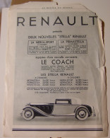 Publicité Image 27X37  RENAULT  Nerva Primastella Stella Le Coach Auo Voiture Automobile Année 1931 - Publicités