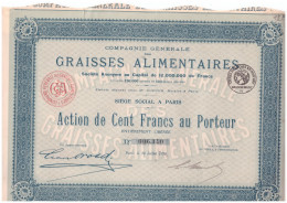 ACTION  GRAISSES ALIMENTAIRES  100 Francs Au Porteur à PARIS - Agriculture