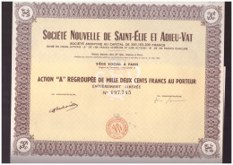 ACTION Societe Nouvelle De St élie Et Adieu Vat 1200 Francs Au Porteur à PARIS Aout 1956 - Industrial