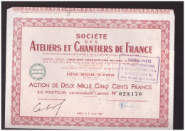 ACTION ATELIERS ET CHANTIERS DE FRANCE  2500 Francs  Avril 1950 - Industry