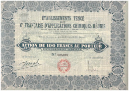 ACTION  TENCE Applications Chimiques Reunis  100 Francs Au Porteur Mars 1926 à Aubervilliers Chimie - Industrial