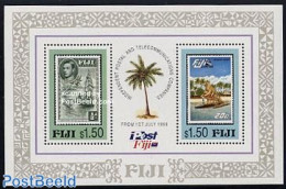 Fiji 1996 Post & Telecommunication S/s, Mint NH, Transport - Stamps On Stamps - Ships And Boats - Sellos Sobre Sellos